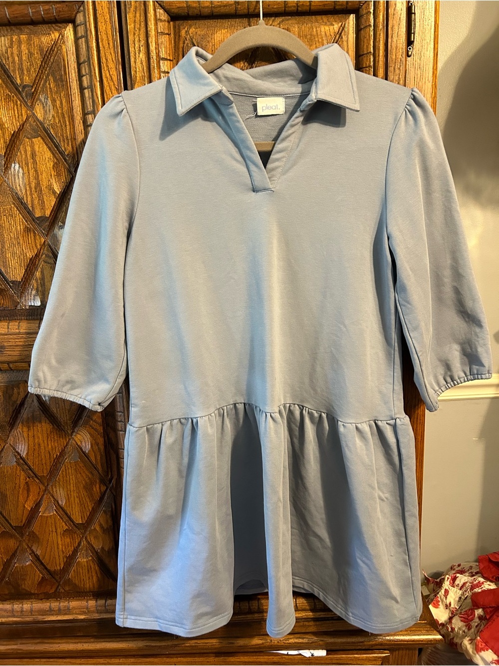 Pleat. Powder Blue Collared Peplum dress